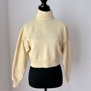 Sz 2XS Aritzia Wilfred Free Harper Cropped Mock Neck Wool+Cotton Sweater